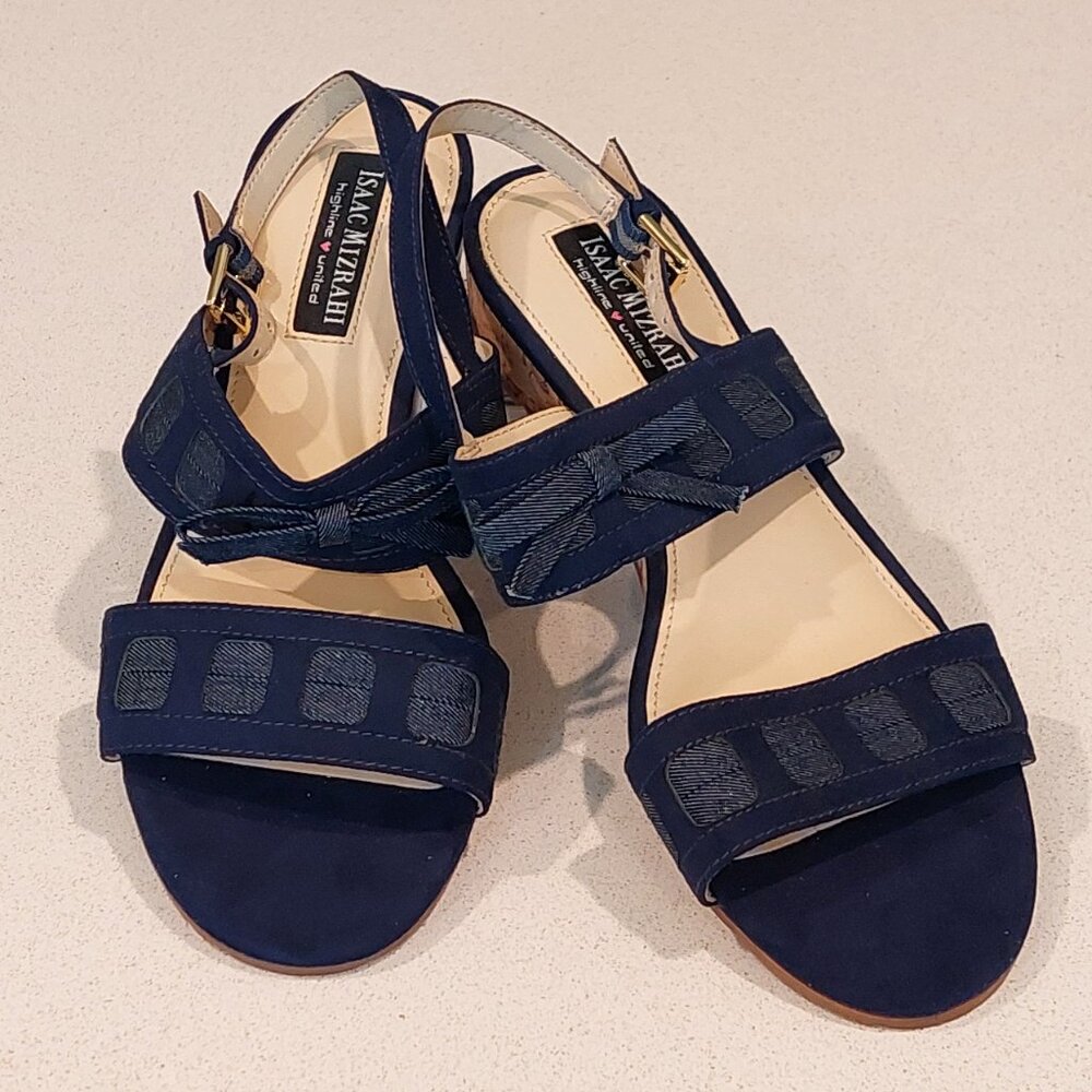 Isaac Mizrahi Highline United Jenny Strap Blue Suede Wedge Sandals Size 7M